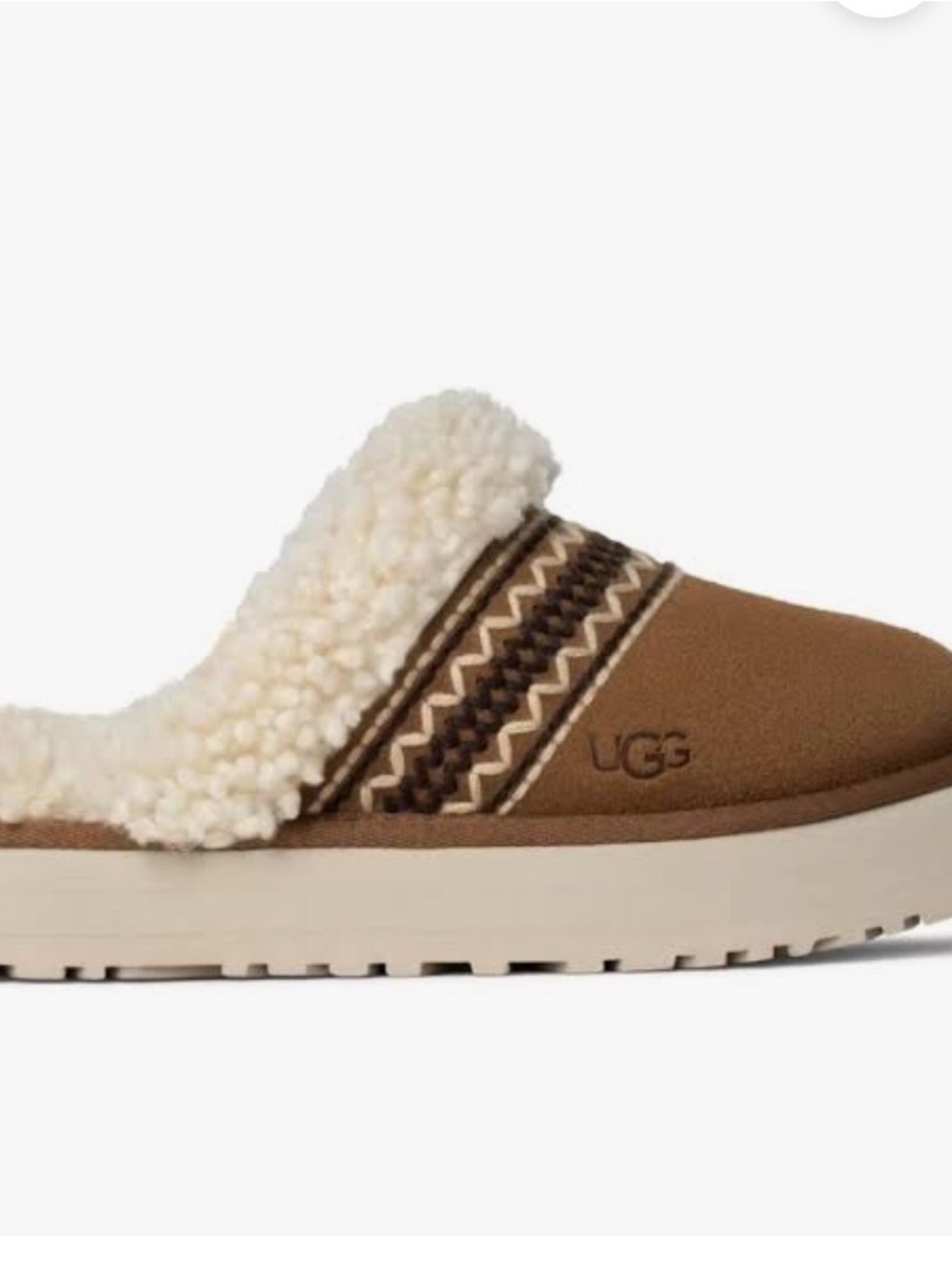 UGG Chestnut Suede Shearling-Disquette Atherson style slippers/clogs